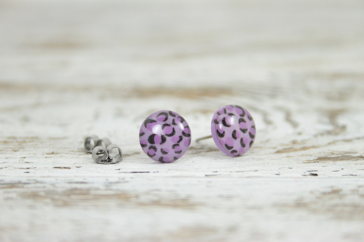 PURPLE CHEETAH - Animal Print Shimmer Post Earrings by Blissful Bird Studio