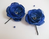 Hair clip, Shoes clasp, Bobby pin, Shoes clip, Blue fabric flower in handmade, Something blue, Weddings favor, Bridesmaids accessory, Set 2