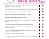 He Says, She Says - Unique Printable Bridal Shower Game