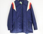 90s Raincoat / Mens / Red White and Navy / Large