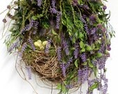 Country Wreath, Front Door Wreath, Everyday Wreath, Wildflowers, Bird Nest, Honeysuckle, Summer Wreath, Country Decor -- FREE SHIPPING
