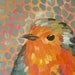 Bird Painting Coral Gray Impressionistic Baby Robin Art Canvas 12" x 12"