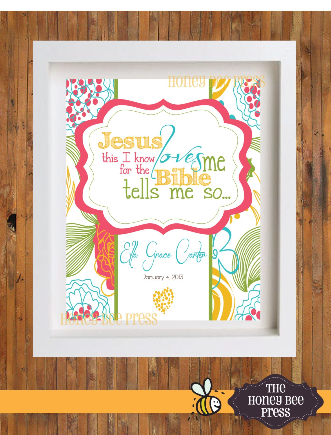 Art Print for your Child's Nursery ... Jesus Loves Me This I Know ... Great Baby Shower or Baptism gift ... 8 x 10 print