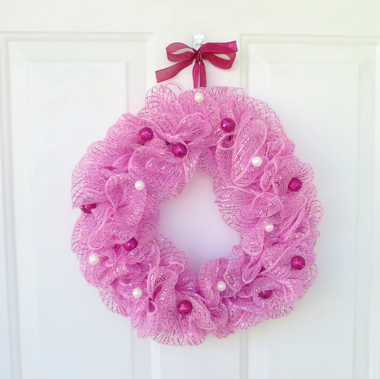 Spring Wreath - Summer Wreath - Pink Deco Mesh Wreath - Deco Mesh Wreath - Shimmery Pale Pink Wreath - Outdoor Wreath -