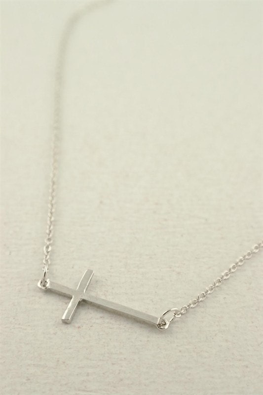 Sideways Cross Necklace Silver Selena Gomez Jewelry Cross Necklace Horizontal Woman's Cross