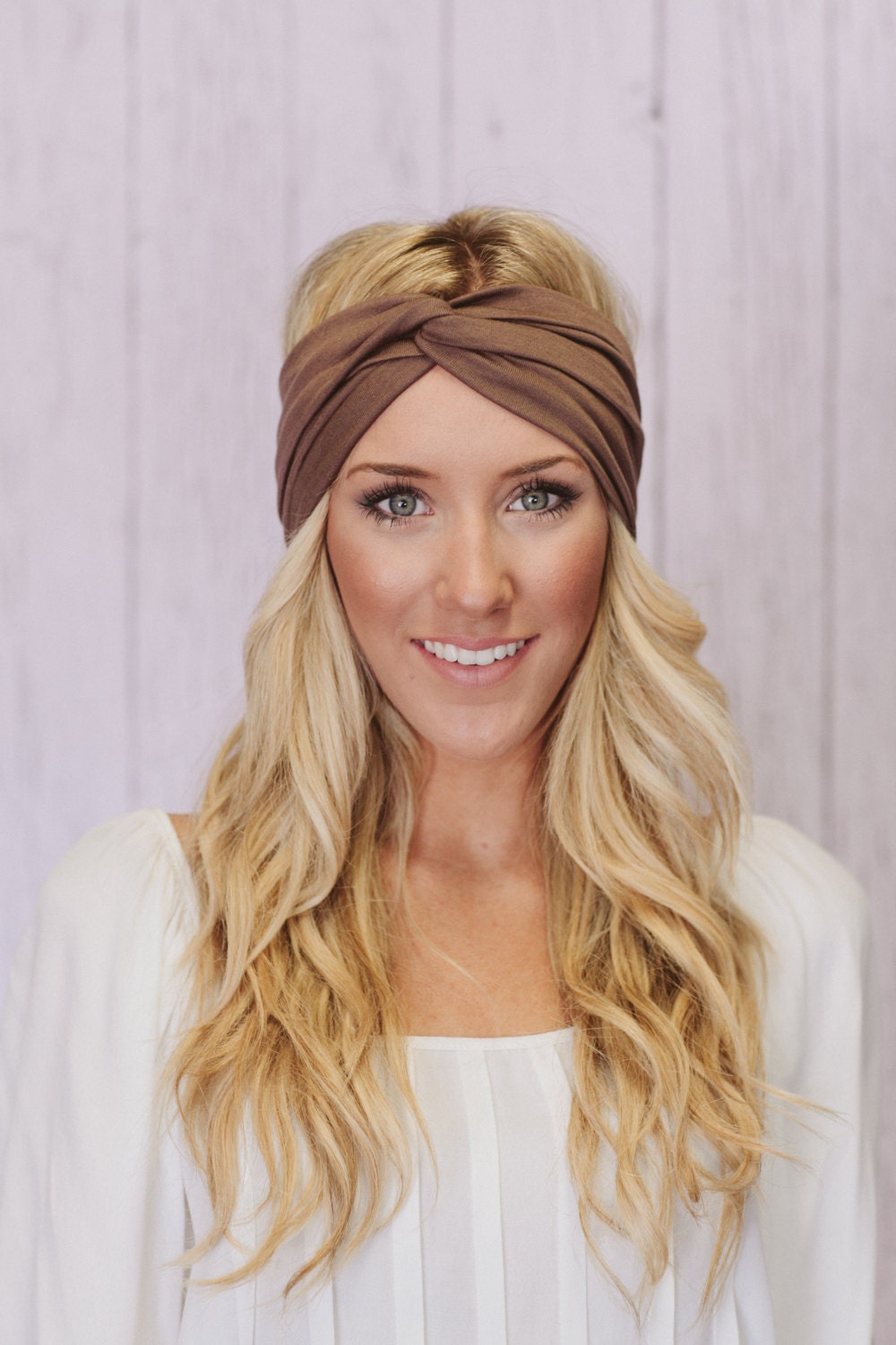 Mocha Brown Twist Turband Headband Slip On Style Yoga Headband Woman's Hair Band Head Band