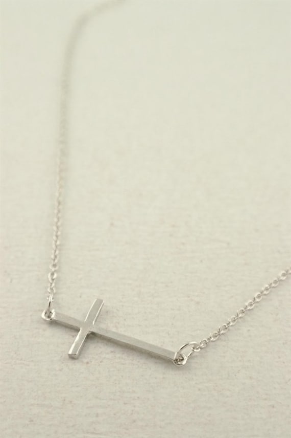Sideways Cross Necklace Silver Selena Gomez Jewelry Cross Necklace Horizontal Woman's Cross
