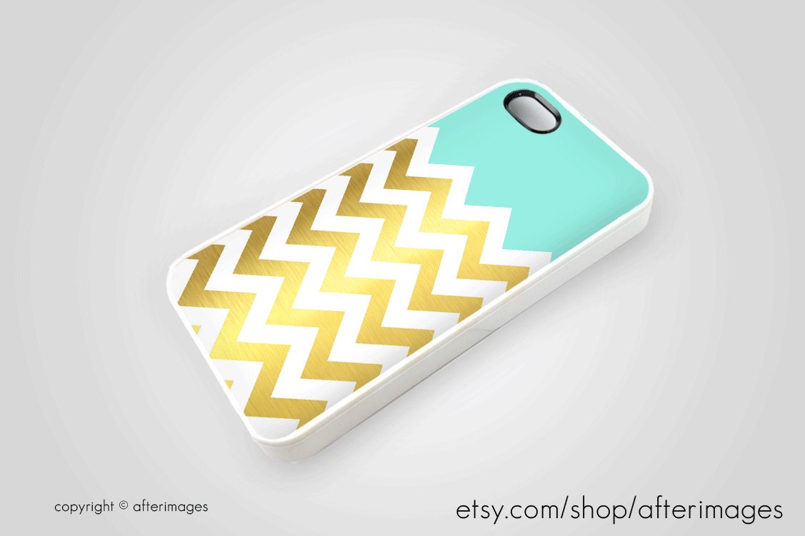 Mint Gold Chevron iPhone 5 4 4S Case iPhone 4 New Print Cute Spring Pastel Silicone