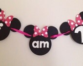 SALE - Simple MINNIE MOUSE High Chair Banner - Mickey Mouse - Birthday Party - Pink polka dots - Red - Custom Made