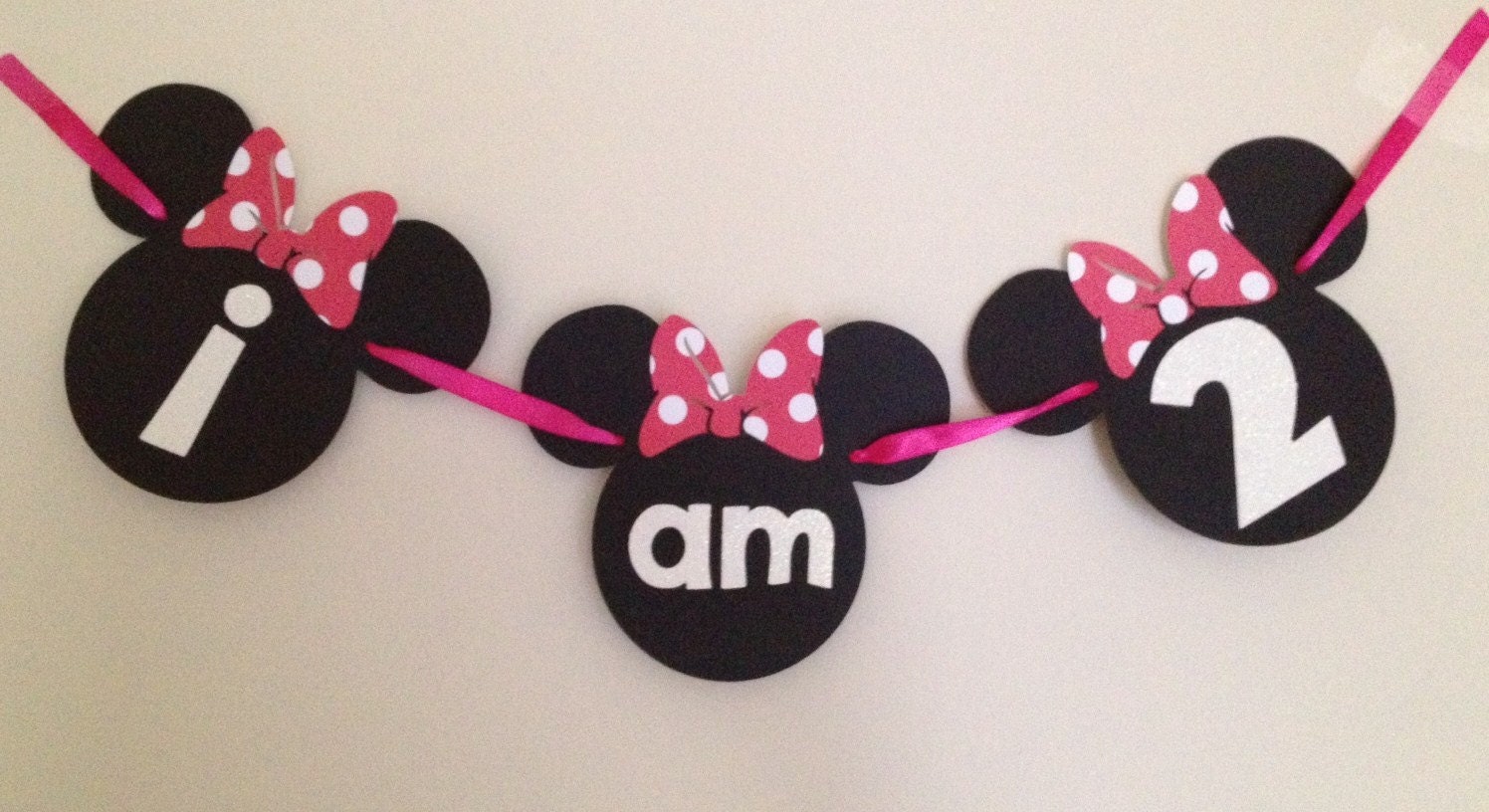 SALE - Simple MINNIE MOUSE High Chair Banner - Mickey Mouse - Birthday Party - Pink polka dots - Red - Custom Made
