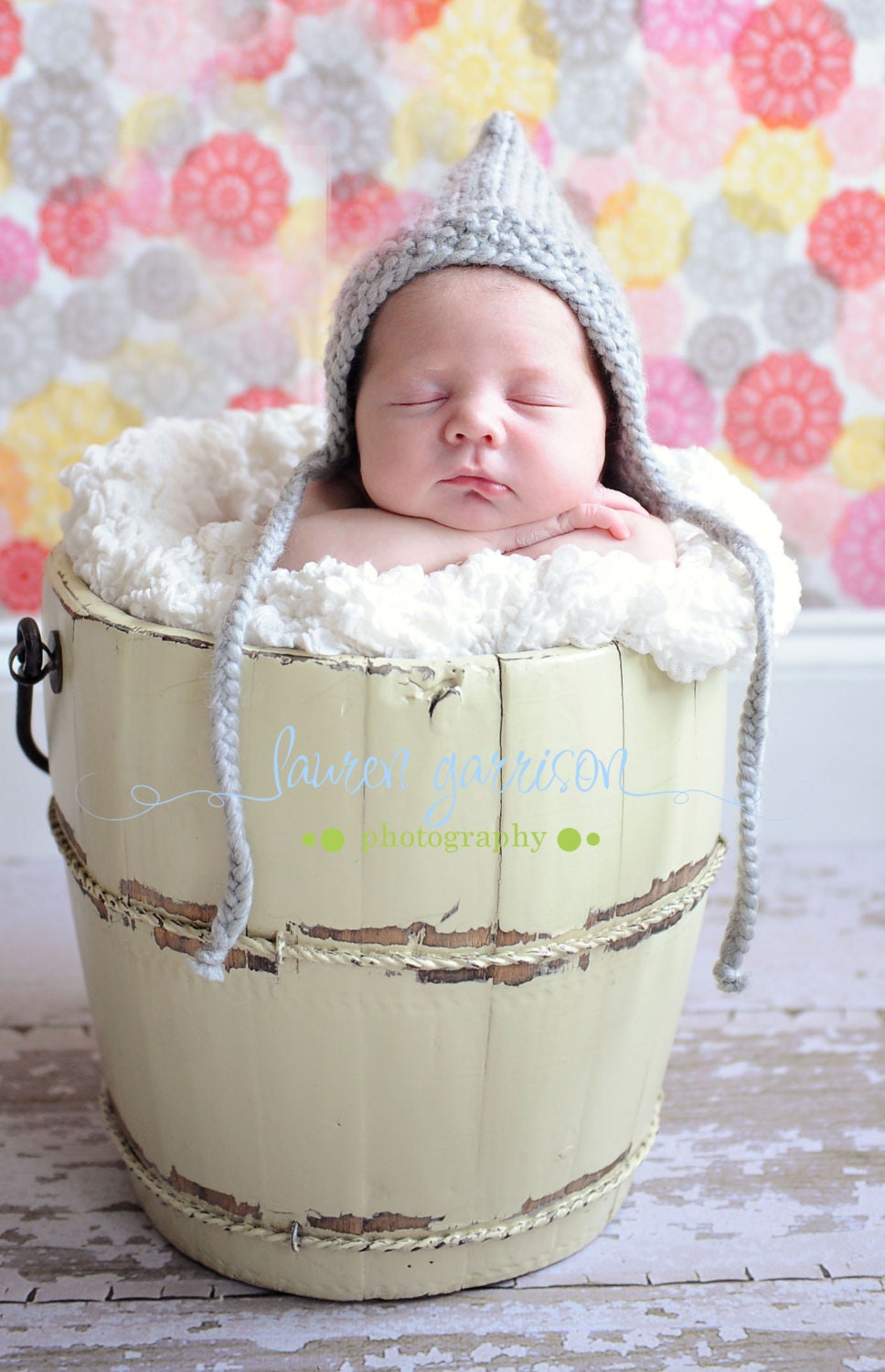 Newborn Hat, Newborn Photo Prop, Pixie Hat, Gray Bonnet.