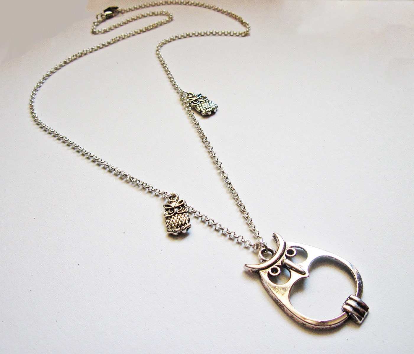 silver owl necklace, mother necklace, mother child necklace, mom jewelry mommy necklace, mother baby, long necklace moms