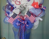 Patriotic Deco Mesh Wreath - Poly mesh Wreath - 4th of July Wreath - Memorial Day