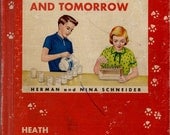vintage kids 1950s school textbook Science For Today and Tomorrow, great Dick and Jane era illustrations, physics, biology, astronomy