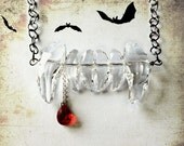 Vampire Fangs & Drop of Blood Swarovski Crystal Necklace