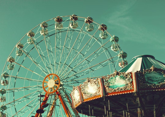 Carnival photography, carousel Photography, ferris wheel photography, Nursery art, Nursery Decor, nursery prints, turquoise, print