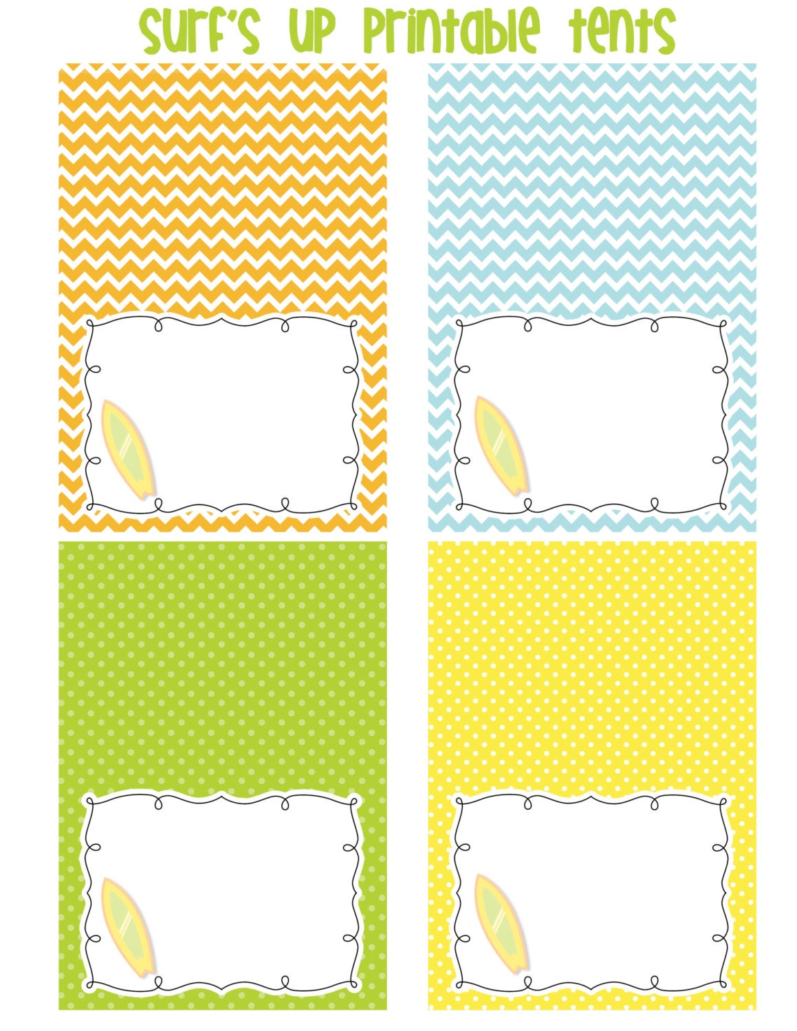 INSTANT DOWNLOAD -- Surf's Up Printable Tent Cards