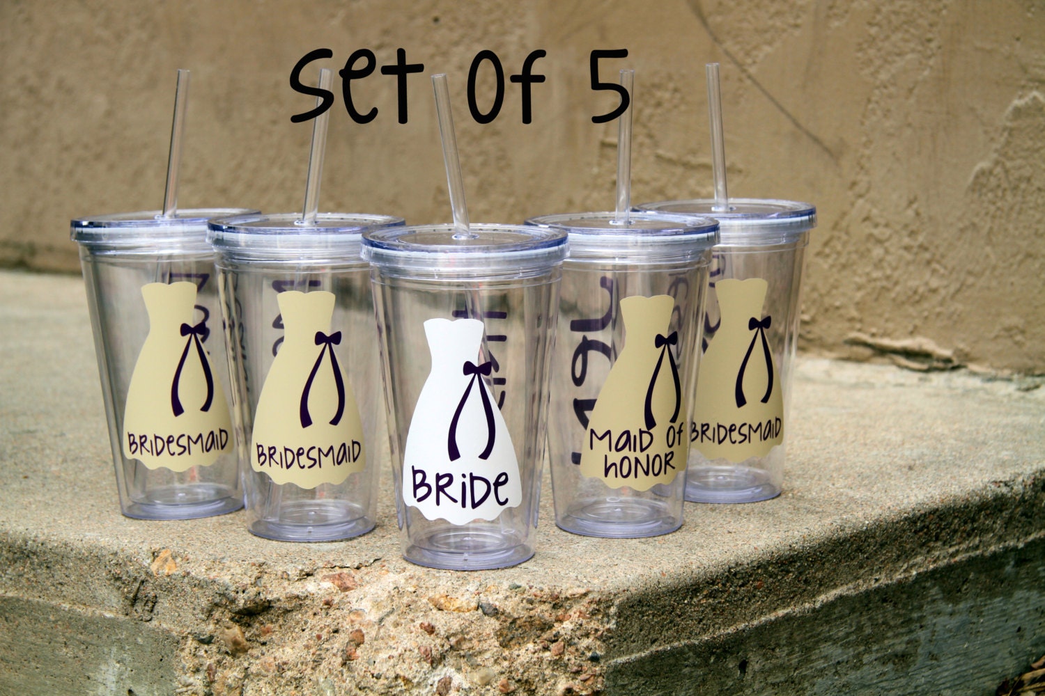 Set of 5  - Personalized Bride, Bridesmaid, Junior Bridesmaid, Flower Girl and Maid of Honor Acrylic Tumblers, Bridesmaid Gifts
