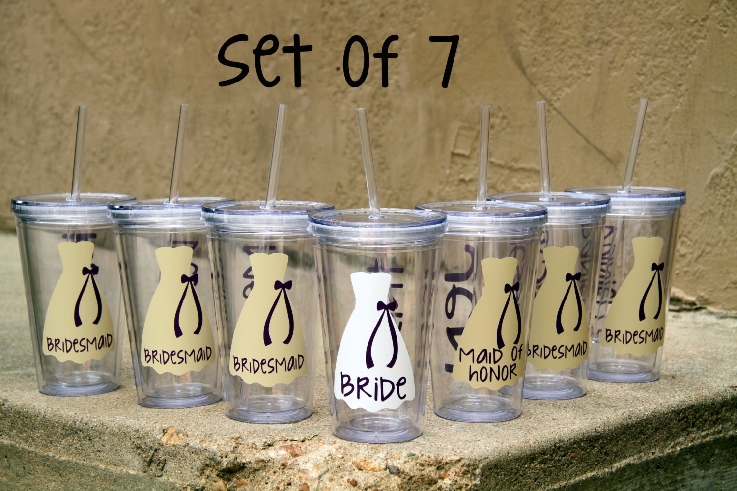 Set of 7  - Personalized Bride, Bridesmaid, Junior Bridesmaid, Flower Girl and Maid of Honor Acrylic Tumblers, Bridesmaid Gifts