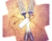 Bride & Groom Wedding Forks - ONE LOVE - Hand stamped wedding gift or accessory - Vintage silver plated Flatware