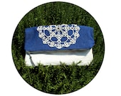 Eco-friendly Foldover Clutch Doily Bag Two Sided Unique Upcycled Denim and Floral Print