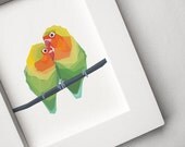 Pair of Love Birds, Mothers Day Gift, Geometric art, Minimal, Bird Print, Original illustration, Art, A4, A3, A6, A5