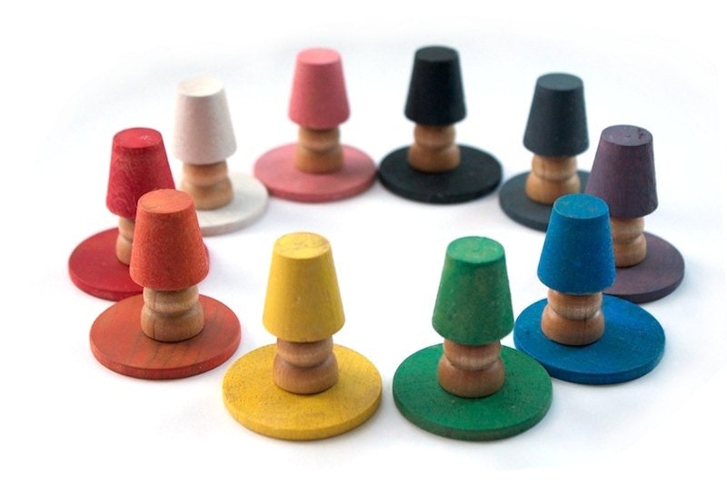 Montessori Toy - Preschool Color Matching - Color Wheel - Building Blocks - Rainbow - Wooden Stacking Trees and Ponds