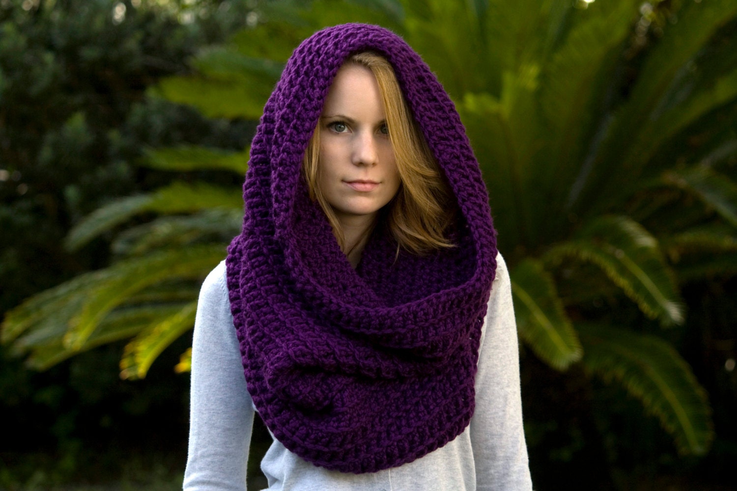 Hooded Cowl, Oversized Cowl, Chunky Cowl, Women's Accessories, Infinity Scarf, Eggplant Purple Cowl