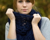 Navy Infinity Scarf, Knit Scarf, Dark Blue Spring Cowl