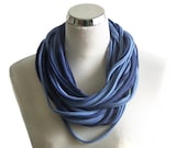 Cotton T shirt Scarf Necklace Denim Blue Navy, infinity scarf necklace - IskraAccessories