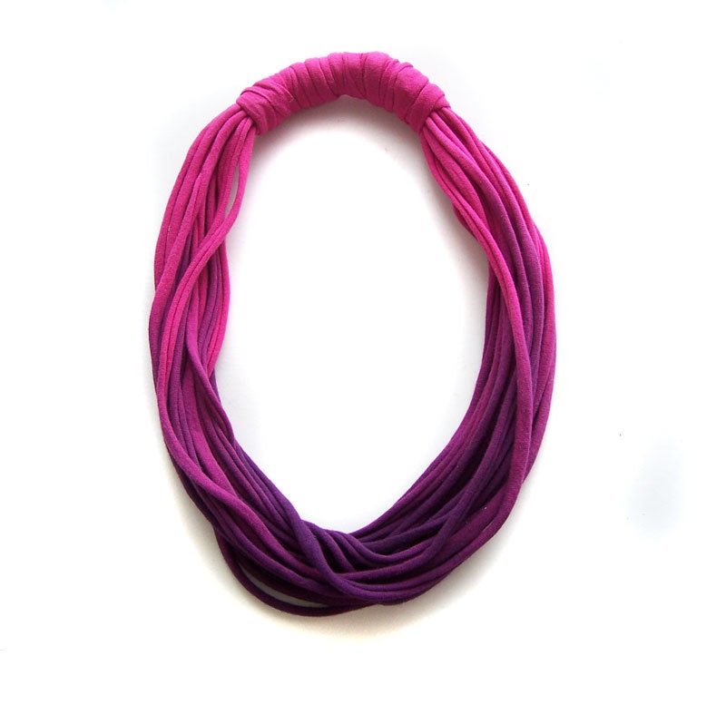 Ombre T Shirt Cotton fabric Necklace in fuchsia and purple, T-shirt Infinity Scarf Necklace - IskraAccessories