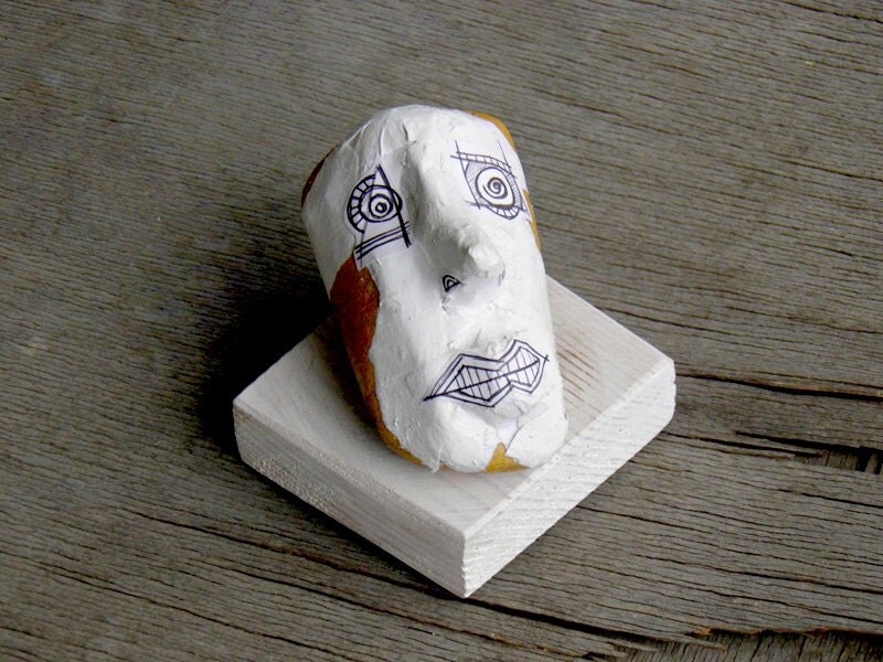 Ceramic Sculpture , Art sculpture of a Head, Ceramic art doll head, Desk Accessorie, Abstract ceramic, Original ceramic sculpture