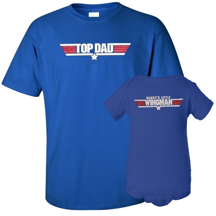 Top Dad and Daddy's Little Wingman New FatherT Shirt and Matching Infant Bodysuit Set First Father's Day Funny Baby Shower Gift - Royal Blue