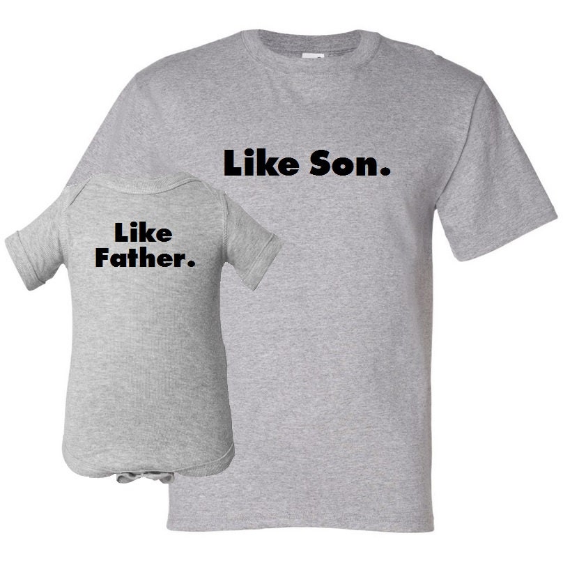 Like Father Like Son New Dad T Shirt and Matching Infant Bodysuit Set First Father's Day Funny Baby Shower Gift Idea - Heather Gray / Black