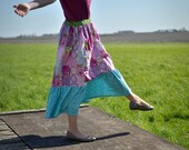Womens Summer Skirt, Medium, Large, Pink and Blue skirt, ruffled skirt, Serendipity Skirts