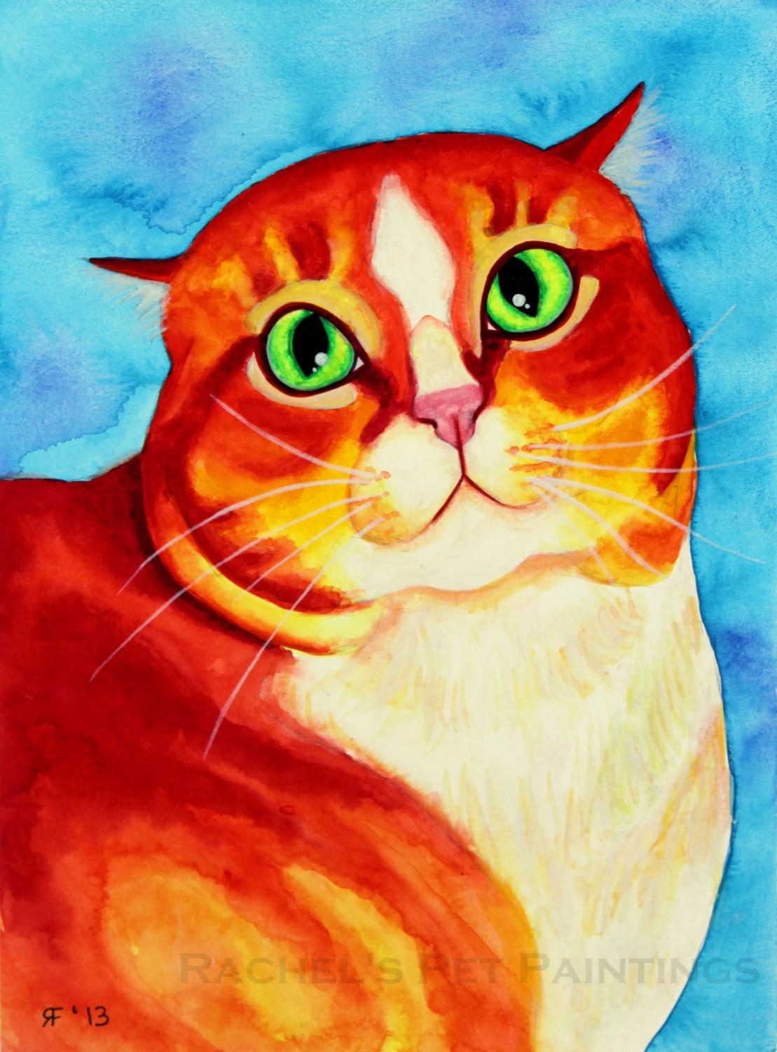 Pop Art Cat Painting , Limited Edition 8 x 10 Giclee Print , Reproduction of Watercolor Painting