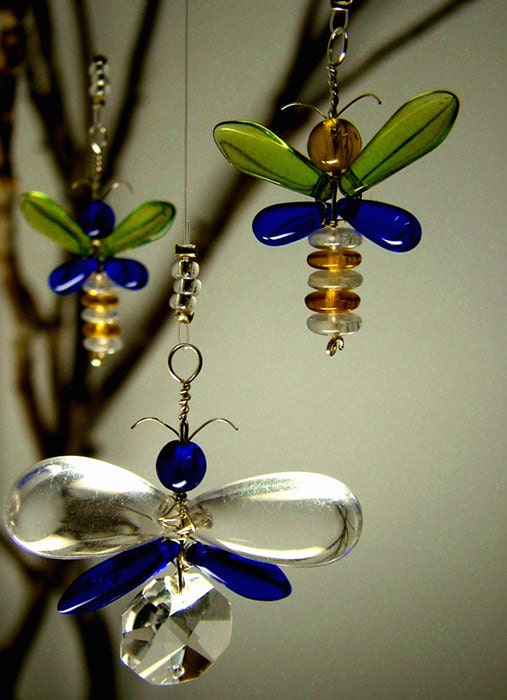 Butterfly Mobile, Crystal Mobile, Glass Suncatcher, Butterfly Ornament, Window Decoration, Blue Butterfly, Green, Children Mobile