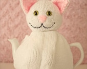 Snowy the Cat Hand knitted Tea Cosy White Cat Cozy