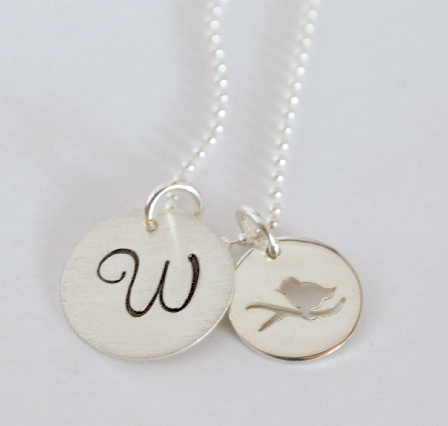 Bird Necklace Custom Jewelry Personalized Initial Necklace Hand Stamped Sterling Silver