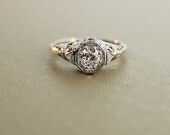 Antique 18k White Gold Filigree Diamond  Engagement Ring