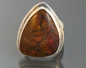 Sterling Silver Ring, Gemstone Ring, Cocktail Ring, Arizona Plume Agate Cabochon, Size 7 Ring