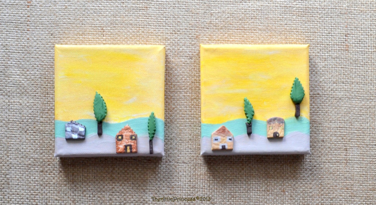 Over the hills series, No. 2, original mixed media art, spring home decor