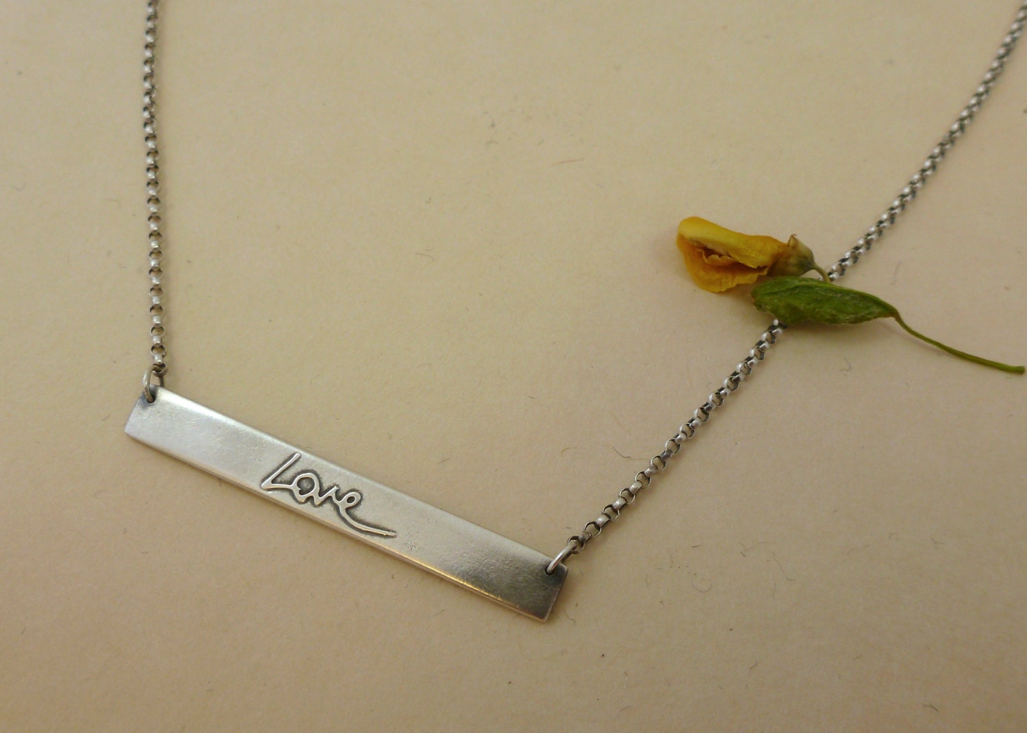in your handwriting - personalized word necklace - sterling silver - "In My Hand" Bar necklace