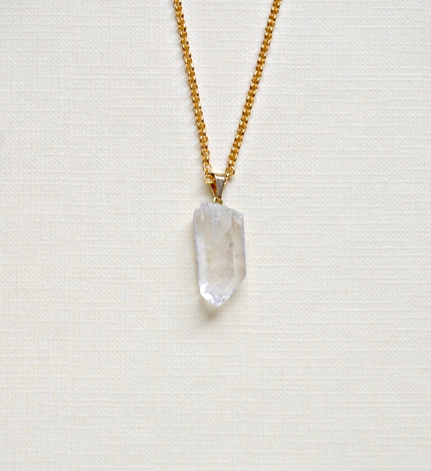 Raw quartz crystal point necklace - long 14K gold filled chain - urban edgy jewelry - crash & duchess - diamante