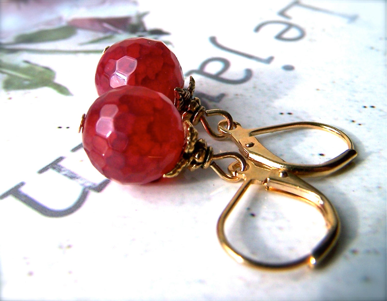 Red Gemstone Earrings, Agate Earrings, Gold Leverback, Dark Red Stone, Classic Elegant, Drop Dangle Womens Earrings