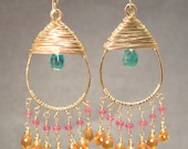Kashmir 35 Hammered drops with apatite, pink ruby, and mandarin garnet