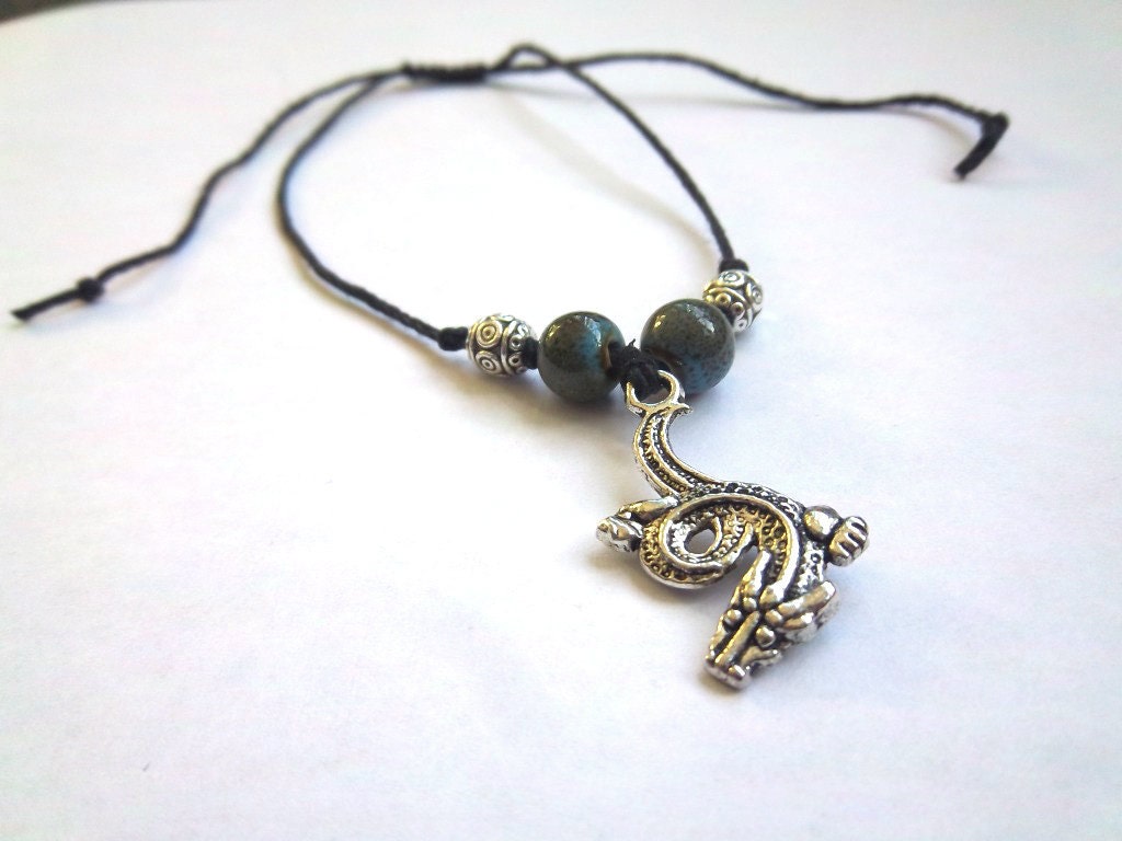 SALE Dragon Charm Bracelet with Ceramic and Pewter Beads Adjustable Unisex