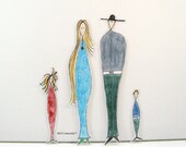 Family Portrait Bookmark or Magnet Paper Doll Family of Four Original Drawing Handmade Paper Design