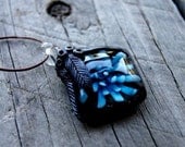 Glass and Polymer Clay Blue Flower Pendant Necklace