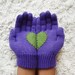 Heart Gloves, Purple Gloves with Green Felt Heart